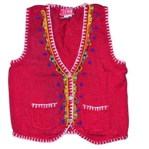 Scotch & Soda Vintage Red Knit Sweater Vest Embroidered Trim Boho Size M